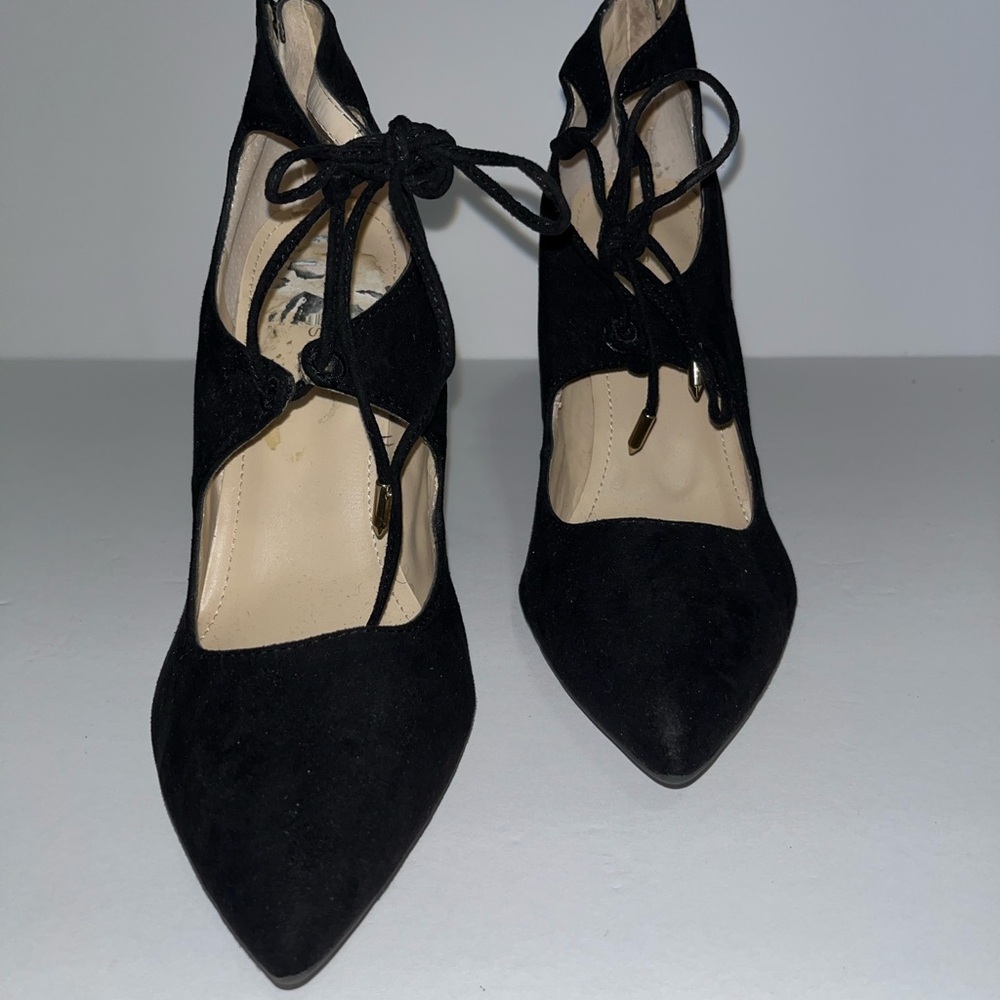 Marc Fisher Black Suede Lace-Up Pointed Toe Heels
